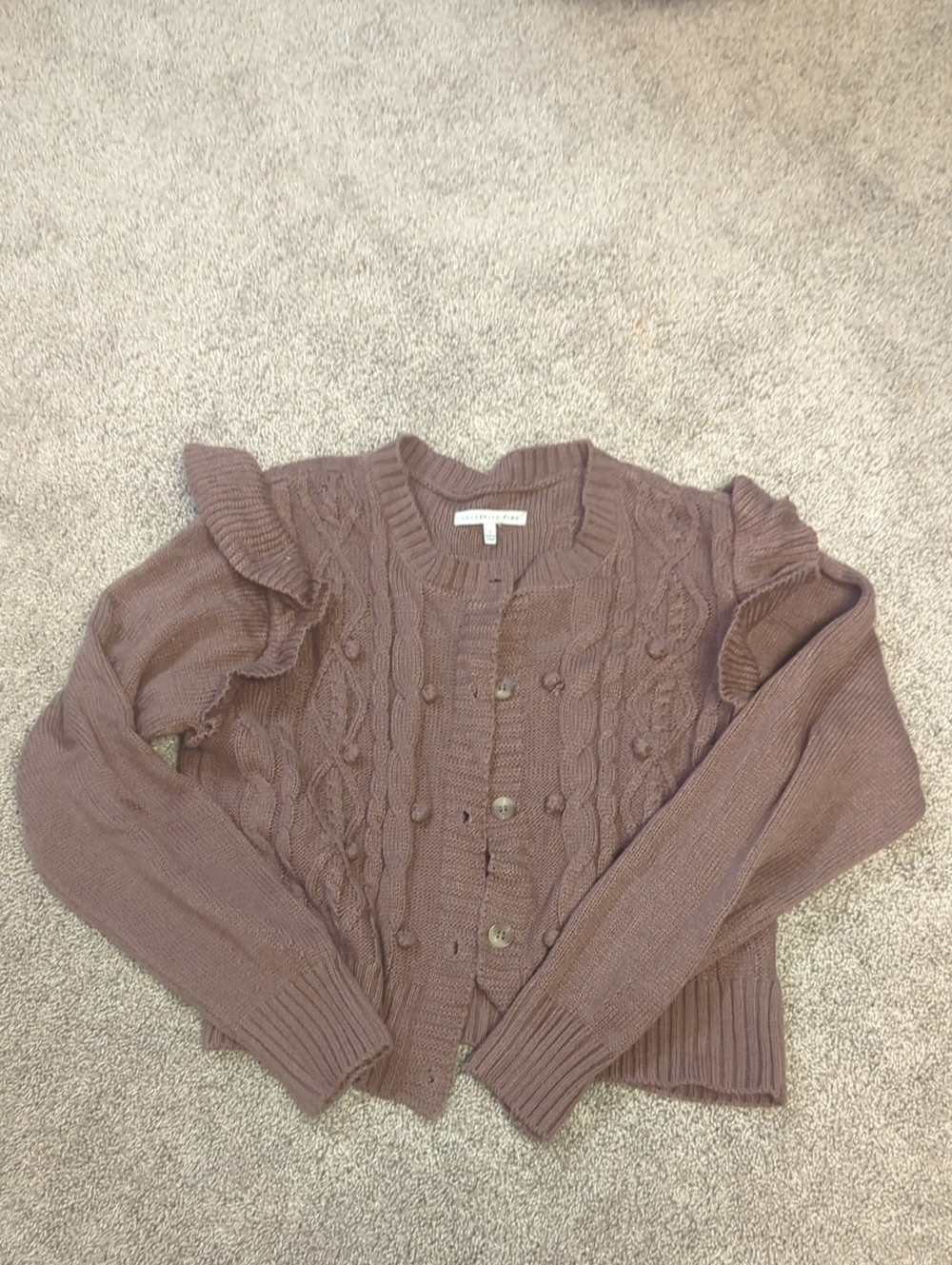 Women's Mauve Cable Knit Button-Front Sweater Cardigan
